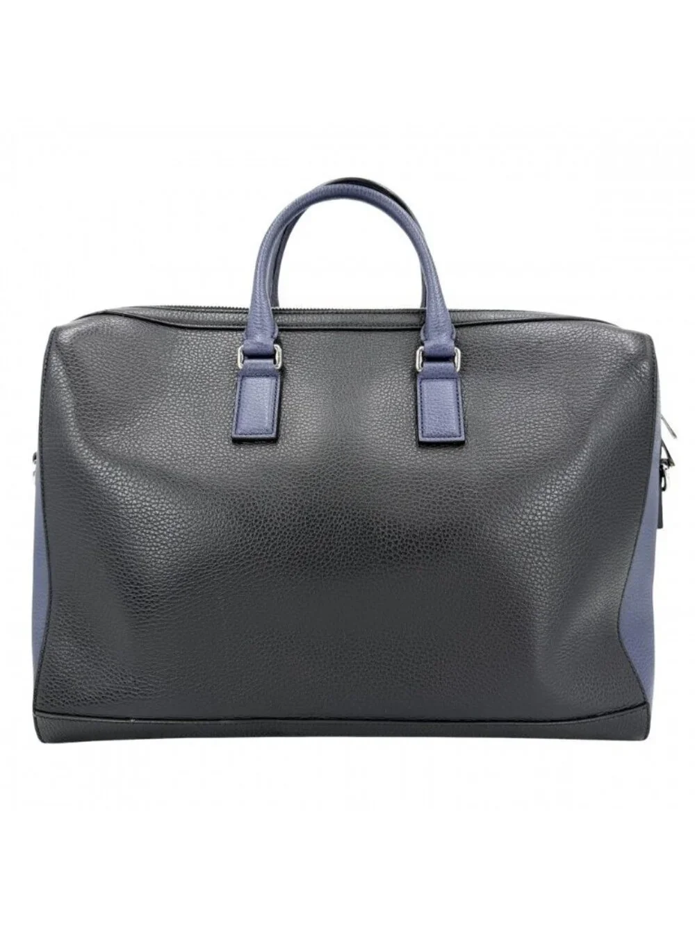 Gucci Big 2-Way Briefcase Tote Shoulder Bag Business Leather Black Navy Silver